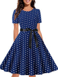 Women Summer Floral 50s Vintage Casual Elegant Print O Neck Party Work Office Dress Retro Rockabilly