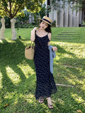 Xixi 2025 Spring/Summer New Korean Version Of Elegant High-Rise Sling Dress Thin Printed Dress Women