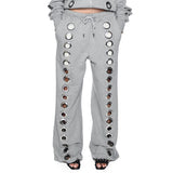 Iron Ring Hollow Loose Open Shirt Zipper Hoodie Chicken Eye Design Jacket