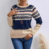 Women's Sweater Fashion Round-Neck Knitted Top Classic Striped Knitted