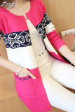 Women Long Sweater Korean 2023 Autumn Cashmere Cardigan Knitted Sweater Rose Red Fashion Print Winter Sweaters 7479
