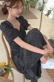 Dresses for Women Fashion Clothes Square Collar Lace Up Slim Print Lantern Sleeve Dress Korean Sexy Vestidos Summer