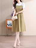 Comfortable Coloring And Fake Two Dresses 2025 Summer New Casual Comfortable Stitching Design