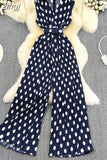 Red/Purple/Orange Polka Dot Pleated Jumpsuits Women Elegant V-Neck Sleeveless High Waist Wide Leg Loose Romper