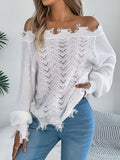 Shooting 2025 Autumn And Winter Pure Color Hollow Long Sleeve Cut Rotten Shoulder Cover Sweater Women's