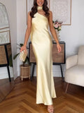 Women's Slanted Shoulder Tie With Sleeveless Solid-Colored Dress Stylish Simple Women