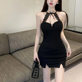 Style Black Lace Hanging Neck Sling Dress Female Senior Feel Sister French Ass Skirt Short