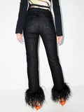 Zingj Luxury Wind Ostrich Hair Splicing Straight Pants 2024 Spring Style High Waist Foreign Style Versatile Show Thin Casual Jeans
