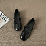 Mary Jane Small Leather Shoes Spring And Spring 2025 New Wine Red Buckle With Square Head Thick Heel French Single
