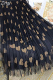 Spring and Summer Mesh Long Women's Skirts High Waist Love Printed Elegant A-Line Pleated Skirt Fashion