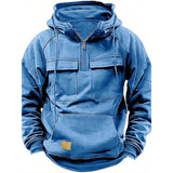 And Autumn New Men's Hooded Solid Color Sweater Youth Sports Multi-Pocket