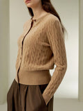 Elegant Knitted Autumn And Winter Button Sweater Sesame Women's