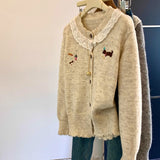 Neckpeek Tat-Stip-Up T-Shirt Coat Women's Autumn And Winter New Gentle Wind Cartoon Puppy Embroidered Long-Sleeved