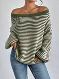 Temperament Collar Spring And Autumn Knitted Sweater Classic Stripe Bump Color Cover Casual