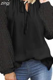 Casual Shirts for Women O-neck Long Sleeve Loose Shirt White Blouse Women's Loose Solid Hollow Lace Tops New