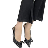 Patent Leather Tip-Headed Bow Sandals Women 2025 Spring And Autumn New French Shallow Thin-Word High-Heeled Shoes