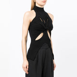 2025 New High-Collar Sleeveless Personality Irregular Hollow Design Senior Sense Of Women's Knitted
