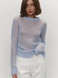 Spring And Summer New Thin Sweater Hoodie Women's Round Collar Perspective Basic Knitwear Candy