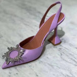 Fashionable Half Slippers Women's Sandals Fashionable Sparkling Rhinestones Satin Wine Glass Heel Shoes Closed-Toe
