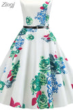 Dress Women Sleeveless Floral Print Vintage Dress Casual Tank Retro 50s 60s Robe Rockabilly Chic Party Dresses