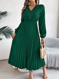 Shooting 2025 Spring And Summer Elegant Temperament V-Neck Lace Waist 100-Folded Dress Women's