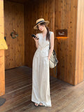 Xixi 2025 Spring New Temperament Linen Vest + High-Waist A Word Half-Body Trousers Two-Piece Suit Female