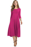 Women's Clothing 2025 Spring New Dress Fashion Casual Fold Seven-Sleeve Solid