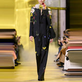 New Star Temperament Fashion Digital Print A Buckle Suit Horn Trousers
