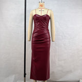 Zingj Women's Wear 2024 Temperament PU Skin Hot Girl With Chest Strap Fold Slit