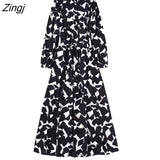 New Women Vintage Graffiti Print Casual Slim Sashes Midi Shirt Dress Female Chic Long Sleeve Business Vestidos