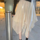 Long Tulle Midi Skirt Women Embroidery Butterfly High Waist Mesh Pleated Skrit Korean Sweet Pink Gray Tutu Skirts