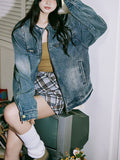 Zingj Do Old Wash Texture Loose Denim Jacket Male Zip Couples Jacket Popular Logo Casual Jacket