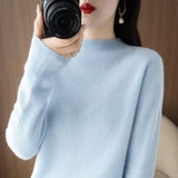 Zingj 2024 Autumn / Winter New Women's Korean Version Slim Half High Collar Short Solid Color Bottom Sweater-Outfit