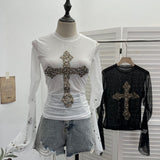 Shooting Heavy Industry Design Sense Cross Rivet Water Drill Waste Soil Horn Sleeve Double Mesh Yarn Trinket