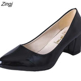 New Women Pumps Black High heels 6cm Lady Patent leather Thick with Autumn Pointed Single Shoes Female Sandals Big