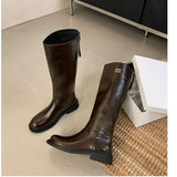 Winter New Korean Version Of Soft Leather Round Head High Boots But Knee Knight Boots Around The Zipper Long Boots