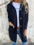 And Winter New Solid-Color Hooded Knitted Cardigan Women's Long-Sleeved Sweater Coat Loose Single-Dbutton Pocket