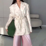 Women's Clothing 2025 Spring And Autumn New Fashion Printing Loose Suit Tie With Waist Suit