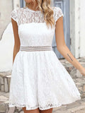 Mini Dress For Women Summer White Short Sleeve Dress Female Fashion Hollow Out Dress Ladies Elegant Party Short