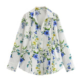 Summer New Women's Fashion Versatile Simple Flower Print Shirt