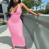 Women Close-fitting Sexy Ribbed Summer Sundress Solid Color Sleeveless Bodycon Long Dress