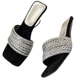 Water Drill High-End Feeling With High-Heeled Sandals Women Summer Rough Heel Wearing A Word Drag Slope And Cold