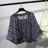 Two Piece Set Striped Chiffon Grid Summer Half Sleeve Loose V-Neck Floral Spring Cool Blouses Sweet Ladies Short Tops