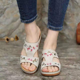 New Women's Shoes Hollow Flowers Embroidered Cool Shoes Slope And Large Women's Slippers