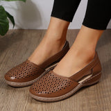 Summer Large-Size Casual Sandals Women's Shoes Slope Heel Hollow Pure Color Single Shoes Fashion