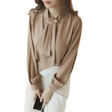 And Autumn 2025 New Fashion Solid Color Loose Lantern Sleeve Chiffon Shirt Women's Design Sense Long Sleeve Jacket Han Fan