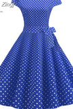 Vintage Dress Women Polka Dot Elegant Short Sleeve A-Line Midi Party Dress Sundress Robe Rockabilly