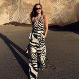 Women's Explosive Zebra-Shed Linen-Blend Vest Broad-Legged Casual
