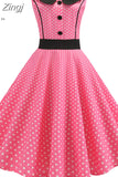 Women Pink Polka Dot Elegant Party Dress Retro Vintage 50s 60s Pin Up Rockabilly Dress Casual Robe
