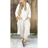 Spring And Autumn Cotton Tamply Size Women's Loose Casual V-Neck Long-Sleeved Trousers Two-Set
